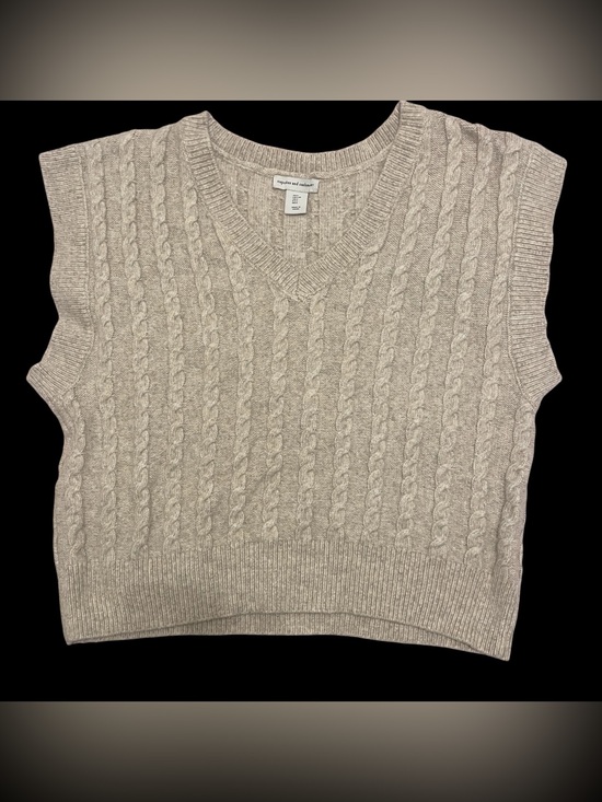 cupcakes & cashmere Sweaters - Cupcakes and Cashmere Cable Knit V-Neck Sweater Vest - Light Beige